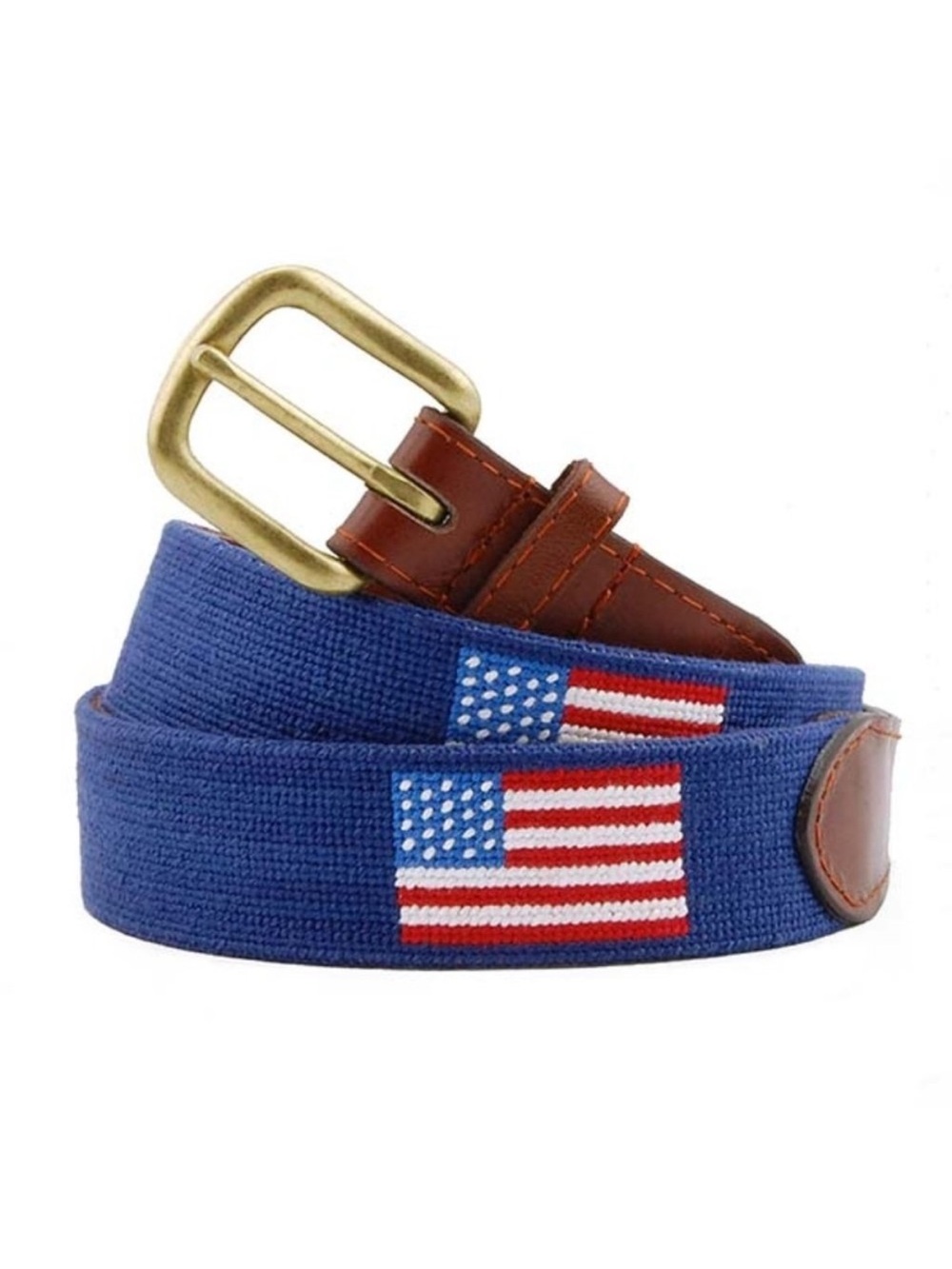 Smathers and Branson American Flag Canvas Belt with Leather Trim